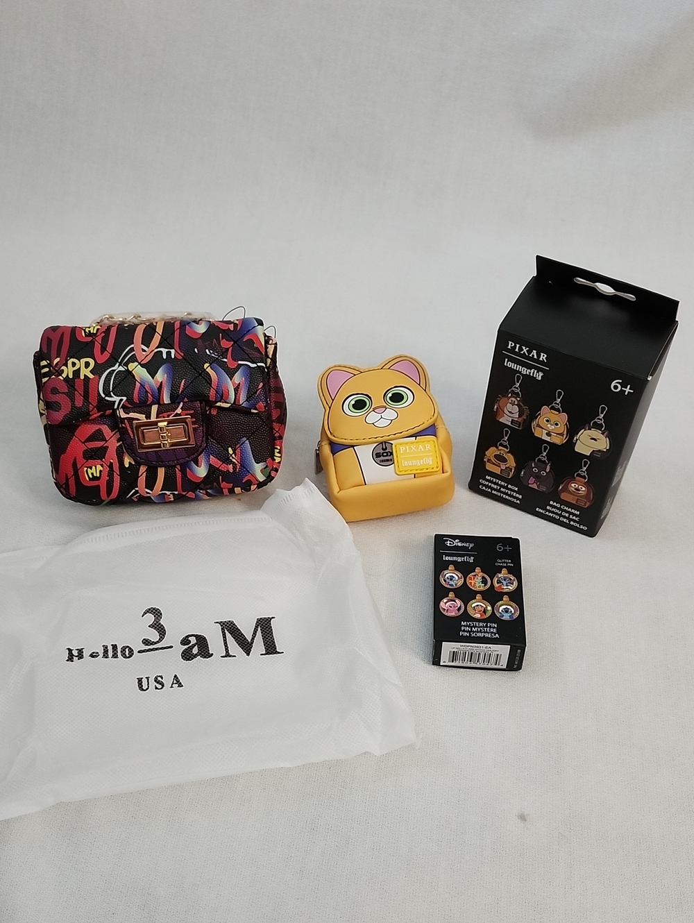 Loungefly Pixar "Dogs&Cats" Mini Bagcharm, Blindbox Stitch Pin w/  Hello3am Bag